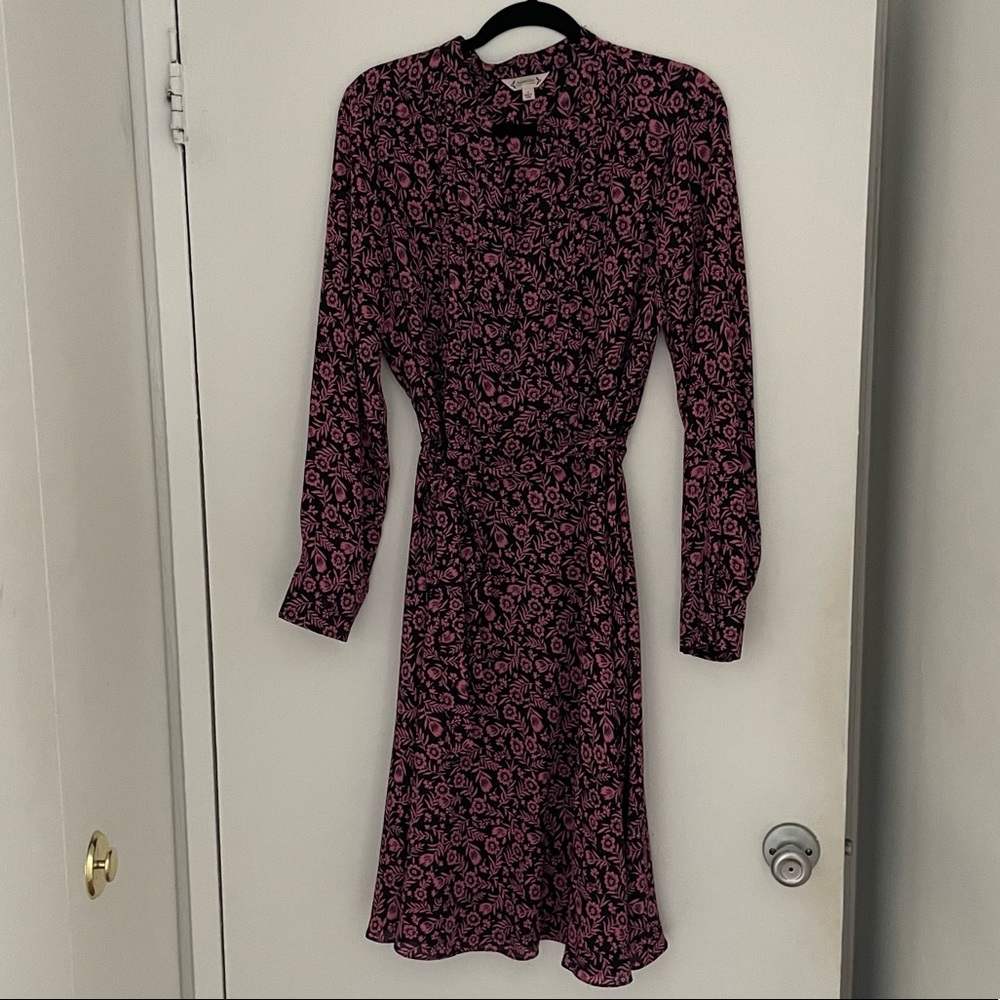 Navy and Pink Floral Tie-Waist Dress